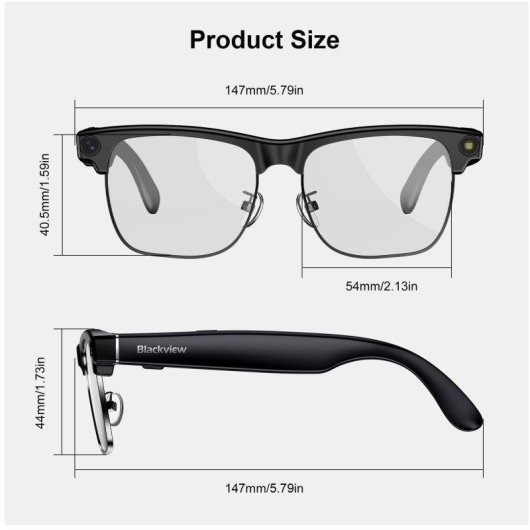 Blackview Bv200 Lunettes intelligentes Caméra IA Intégrée Appel Bluetooth Traduction Noir