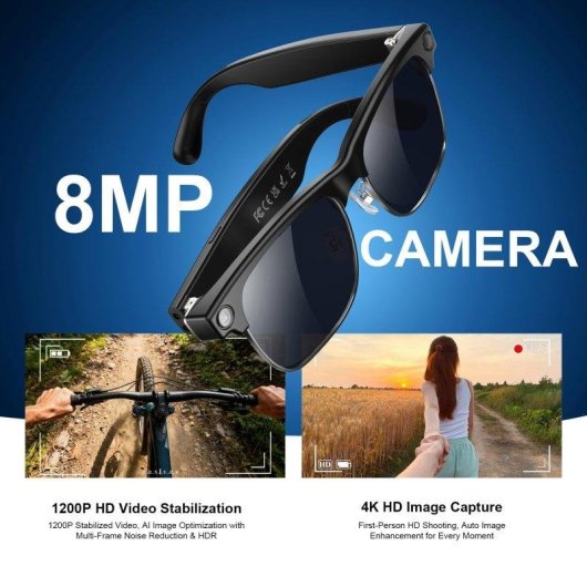 Blackview BV200 Lunettes intelligentes Caméra 8MP IA intégrée Traducteur Bluetooth Noir