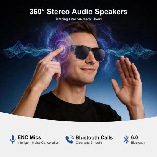 Blackview BV200 Lunettes intelligentes Caméra 8MP IA intégrée Traducteur Bluetooth Noir