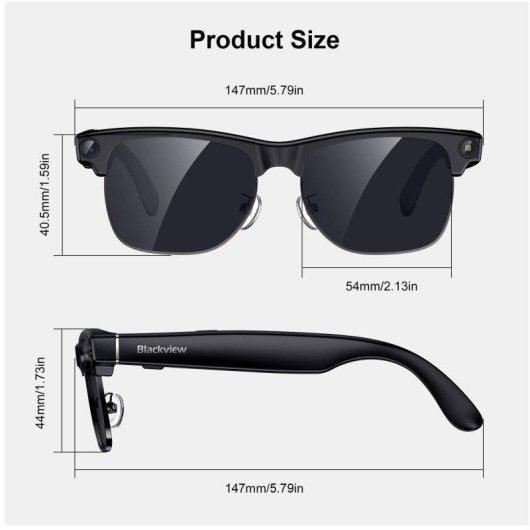 Blackview BV200 Lunettes intelligentes Caméra 8MP IA intégrée Traducteur Bluetooth Noir