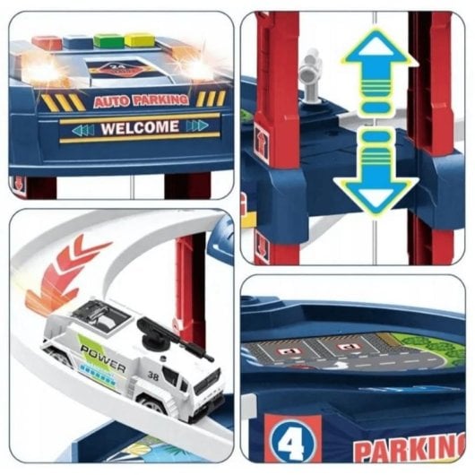 Garaje de estacionamiento infantil EXTRALINK con ascensor eléctrico y tobogán