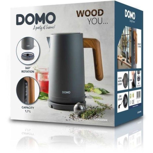 Wasserkocher Domo DO9268WK 1,7 L Grau Matt Mit Griff Holzoptik
