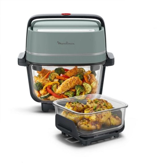 Friggitrice ad Aria Moulinex Crisp & Go FY7014E0 Vetro 5,2L 1700W Doppio