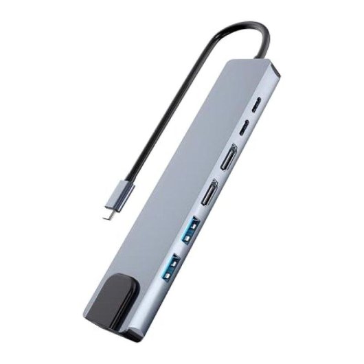 Hub USB-C 7 en 1 TnB HUBALU7DUAL Gris