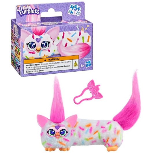 Juguete de peluche electrónico Hasbro Furby DJ Furblets Berry-Cup-Cake con clip