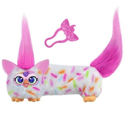 Juguete de peluche electrónico Hasbro Furby DJ Furblets Berry-Cup-Cake con clip