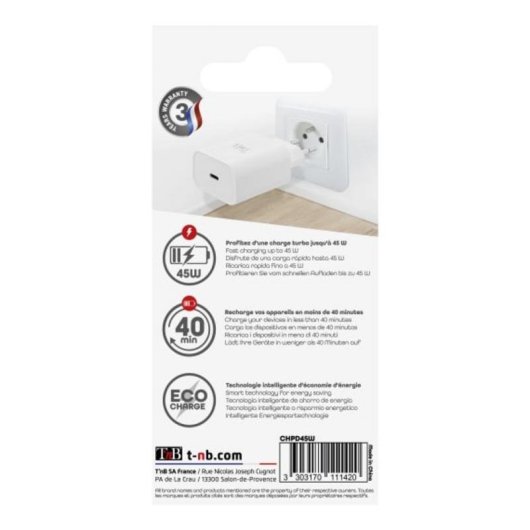 Chargeur mural TnB CHPD45W USB-C 45W Universel