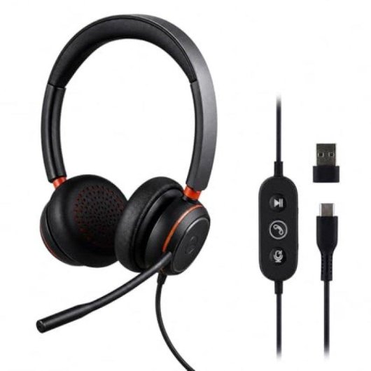 Hoofdtelefoon TnB ACTIV 400S met USB-A en USB-C kabel, Geoptimaliseerd voor Teams, ENC, Zwart