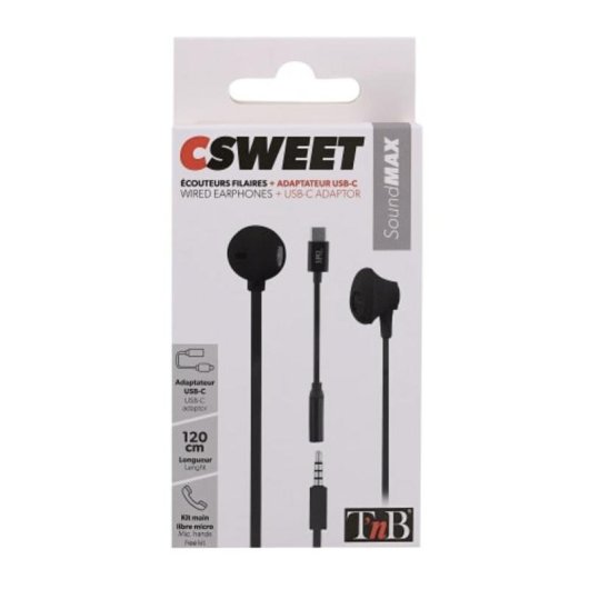Auriculares TnB Sweet com fio USB-C para chamadas e música, preto
