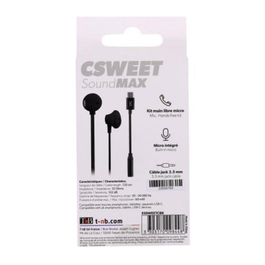 Auriculares TnB Sweet com fio USB-C para chamadas e música, preto