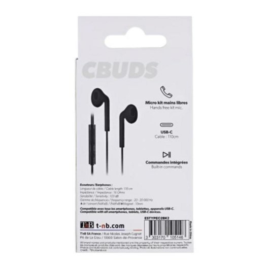 Auriculares TnB C-Buds filaires USB Type-C semi-intra-auriculaires noirs