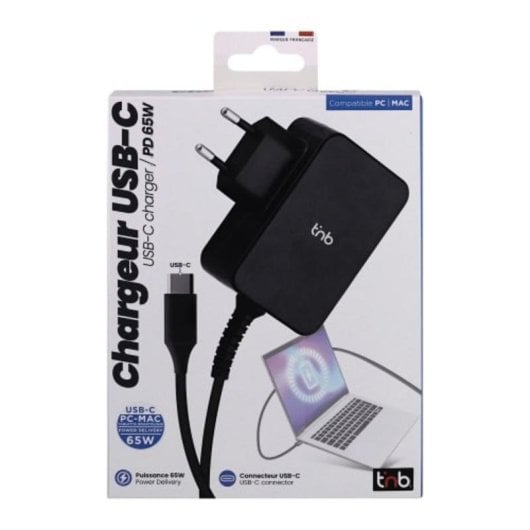 Cargador USB-C TnB 65W con cable 180 cm Negro