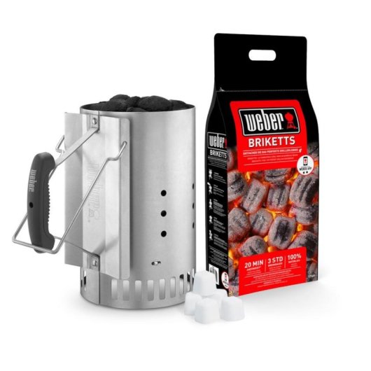 Camino d'accensione Weber Rapidfire con Briquettes e Cubi Accendifuoco