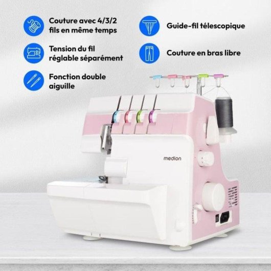 Machine a coudre Overlock Medion SO 90/91W Rose LED 91 W