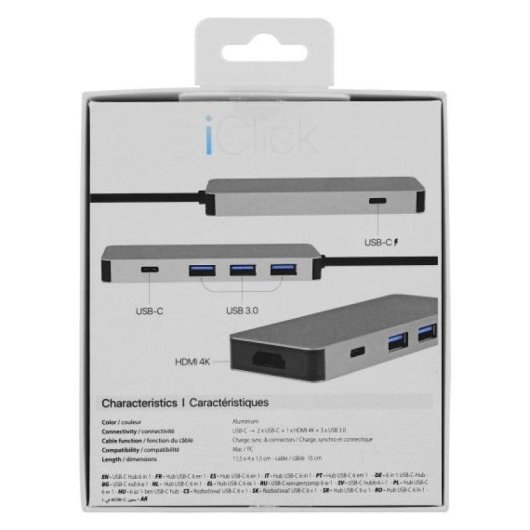 Hub USB-C HUBALU6 6 en 1 HDMI USB 3.0 Aluminium Gris