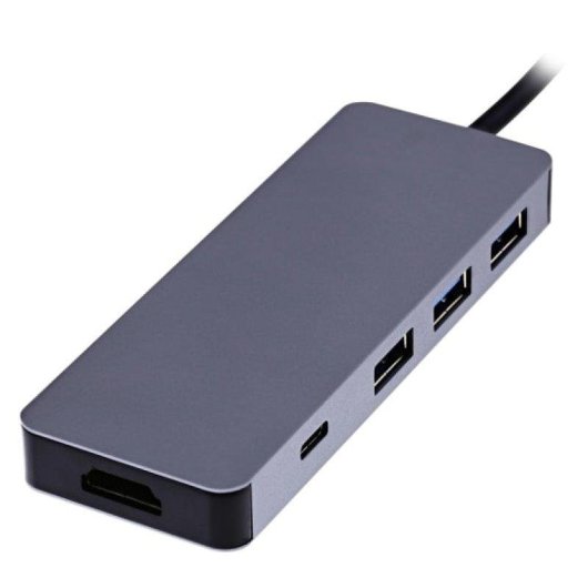 Hub USB-C HUBALU6 6 en 1 HDMI USB 3.0 Aluminium Gris