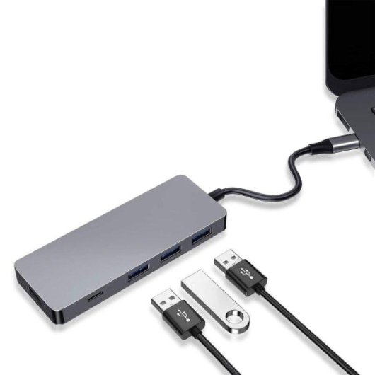 Hub USB-C HUBALU6 6 en 1 HDMI USB 3.0 Aluminium Gris