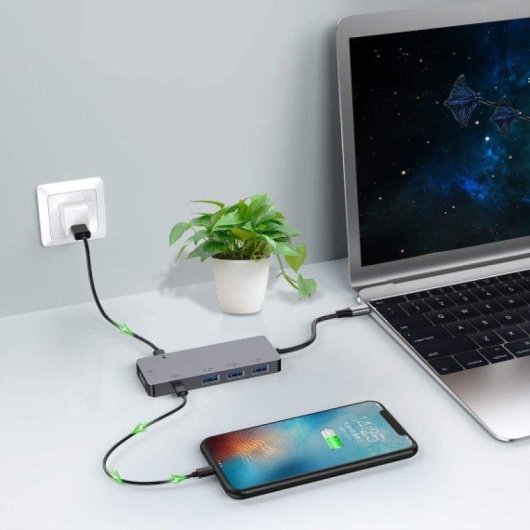 Hub USB-C HUBALU6 6 en 1 HDMI USB 3.0 Aluminium Gris