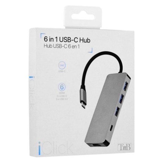 Hub USB-C HUBALU6 6 en 1 HDMI USB 3.0 Aluminium Gris