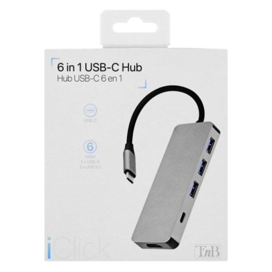 Hub USB-C HUBALU6 6 en 1 HDMI USB 3.0 Aluminium Gris