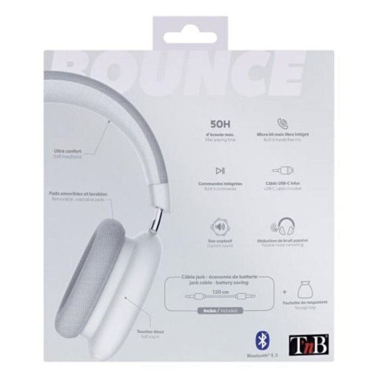 Auriculares TnB Bounce Bluetooth 5.3 Circumaural Blancs avec Microphone