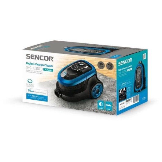 Aspiradora sin bolsa Sencor SVC-1035TQ 750W HEPA H13 1L Negra y azul