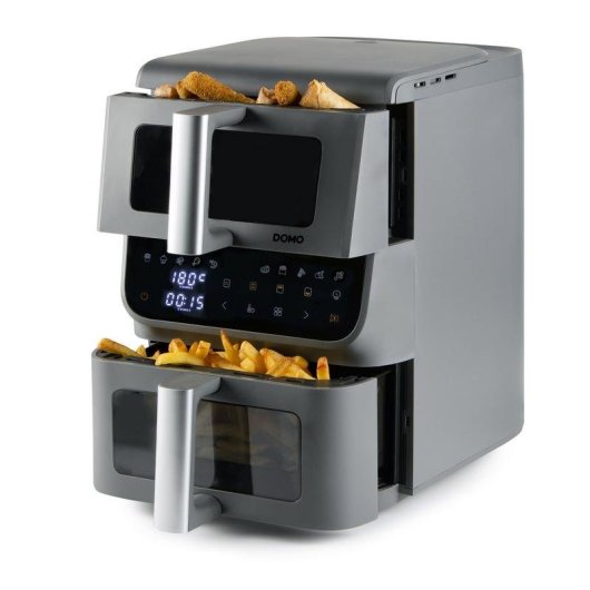 Heißluftfritteuse Domo DO550FR Doppelkorb 10L 2500W Sichtfenster XL Automatikprogramme