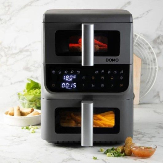 Heißluftfritteuse Domo DO550FR Doppelkorb 10L 2500W Sichtfenster XL Automatikprogramme