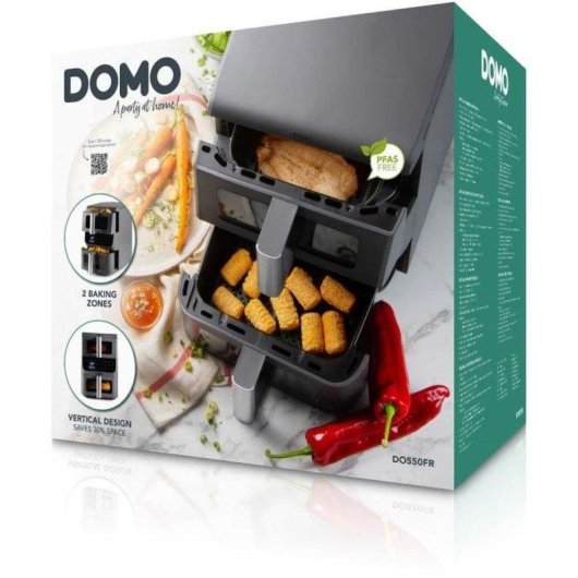 Heißluftfritteuse Domo DO550FR Doppelkorb 10L 2500W Sichtfenster XL Automatikprogramme