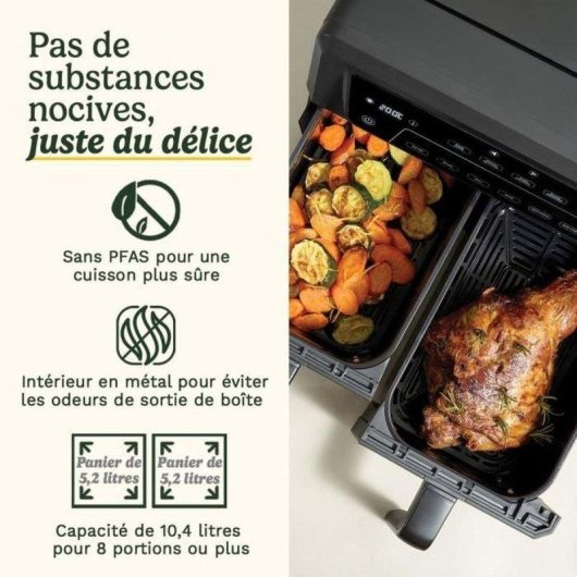 Airfryer Cuisinart AFD10XBLE Double Panier 10,4L 2400W Fenêtre Céramique