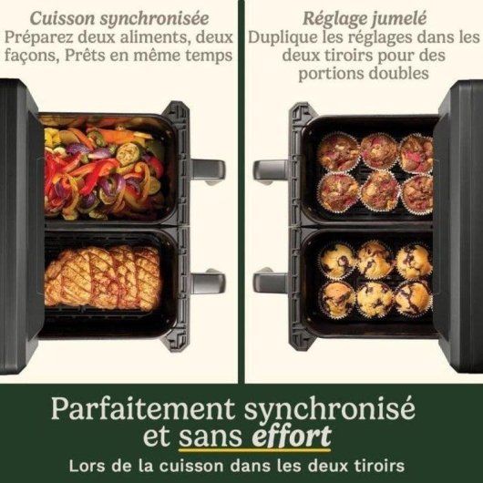 Airfryer Cuisinart AFD10XBLE Double Panier 10,4L 2400W Fenêtre Céramique