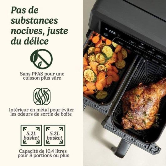 Airfryer Cuisinart AFD10OBLE XXL Double Panier 10,4L 2400W Céramique Anti-PFAS
