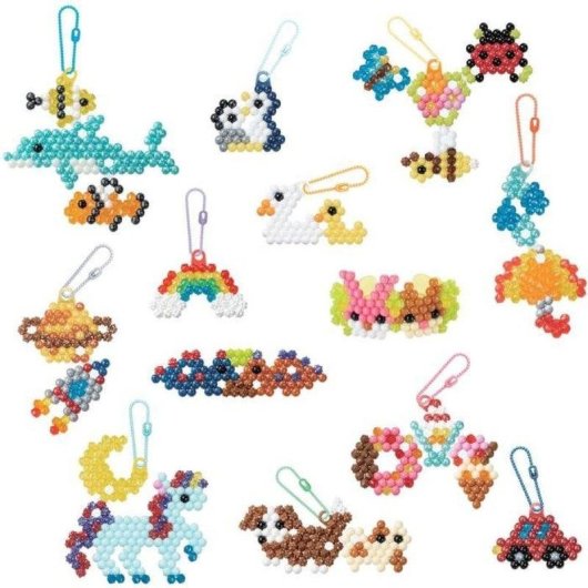 Aquabeads Set fuer Anhanger und Schluesselformen, 1400 bunte Perlen