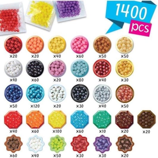 Aquabeads Set fuer Anhanger und Schluesselformen, 1400 bunte Perlen