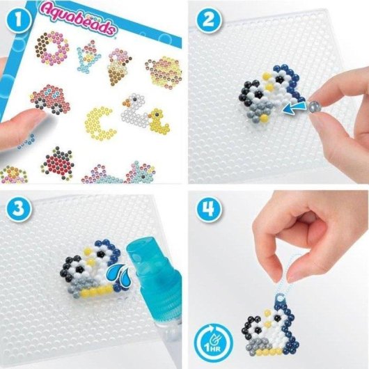 Aquabeads Set fuer Anhanger und Schluesselformen, 1400 bunte Perlen