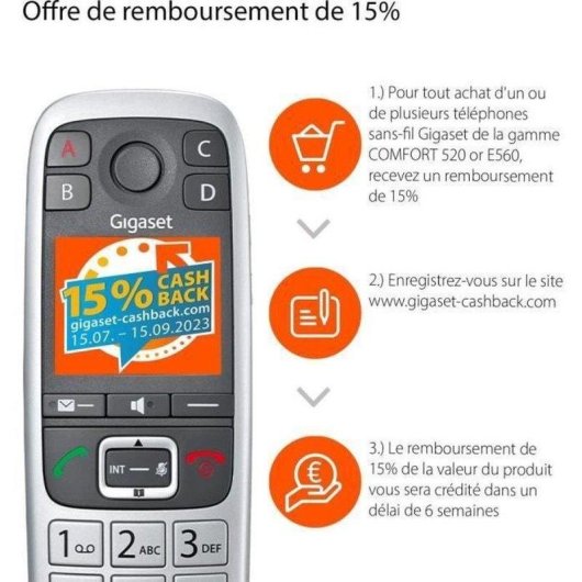 Telephone fixe sans fil DECT Gigaset E560 Argent