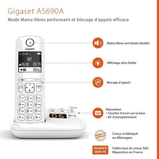Telephone fixe sans fil Gigaset AS690 A Trio avec repondeur