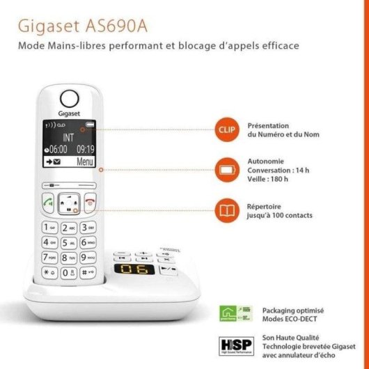 Telephone fixe sans fil Gigaset AS690 A Trio avec repondeur
