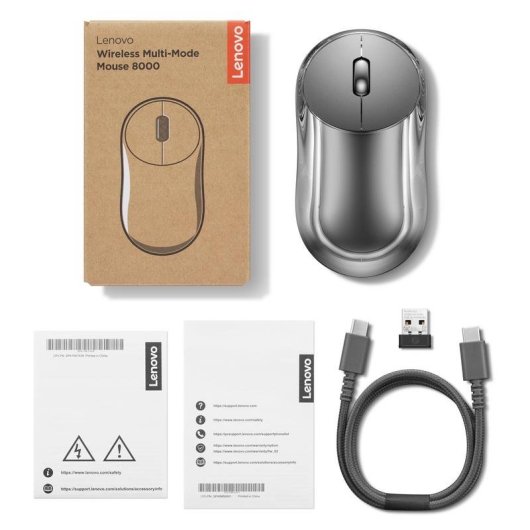 Rato Lenovo 8000 Bluetooth USB 4000 DPI Cinzento Recarrregável Ambidestro