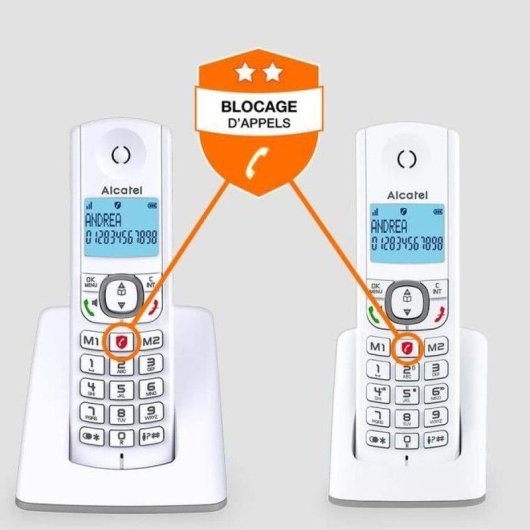 Telefone DECT sem fio Alcatel F530 Duo 2 terminais LCD laranja