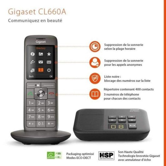 Telefone Gigaset CL660A sem fios com base e secretária eletrónica