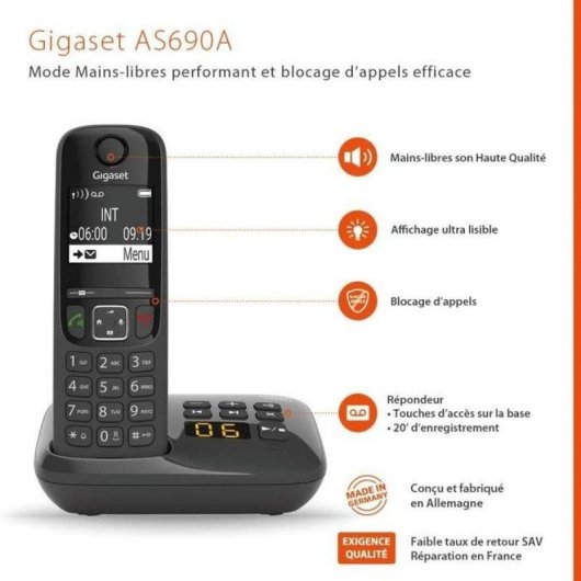 Telephone fixe Gigaset AS690A Quattro Black DECT