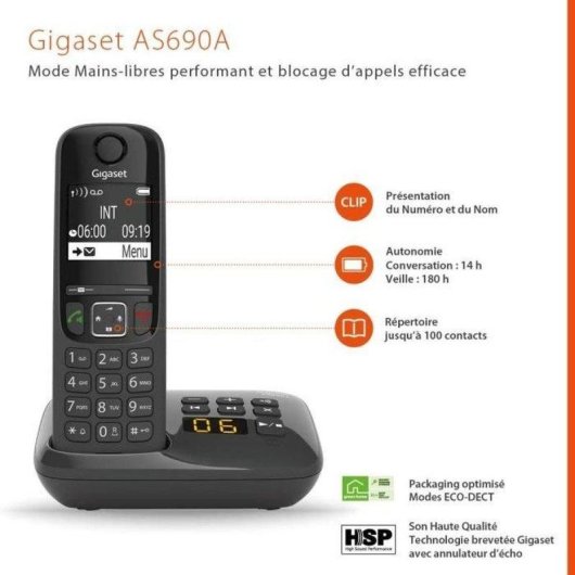 Telephone fixe Gigaset AS690A Quattro Black DECT