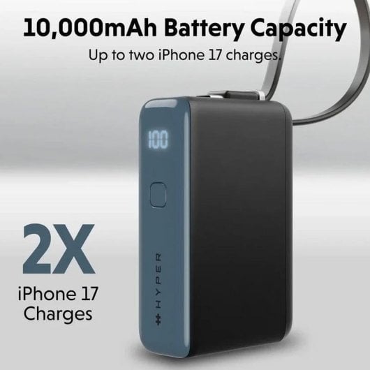 Power Bank Hyper HJ5401BKGL 10000 mAh 30 W Apta para avión Negro