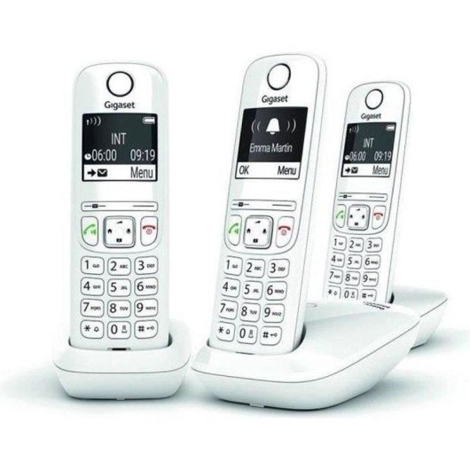 Telefone sem fios Gigaset AS690 Trio branco com 3 terminais e ecrã retroiluminado