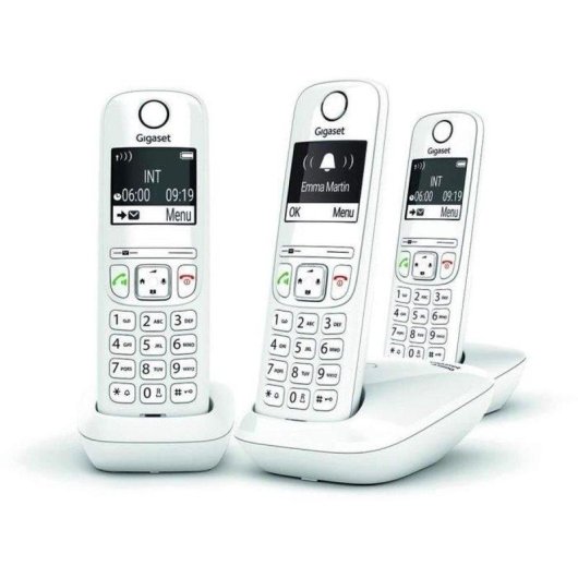 Telefone sem fios Gigaset AS690 Trio branco com 3 terminais e ecrã retroiluminado
