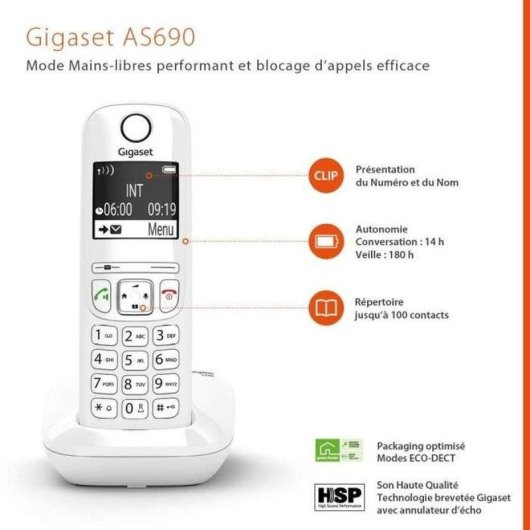 Telefone sem fios Gigaset AS690 Trio branco com 3 terminais e ecrã retroiluminado