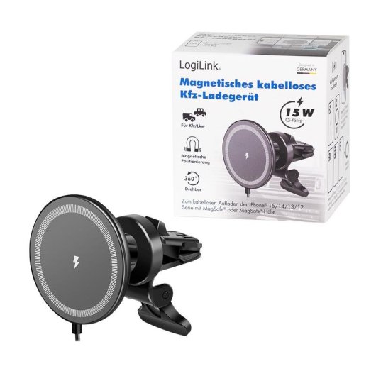 Cargador Magnético Coche LogiLink PA0333 15W Negro