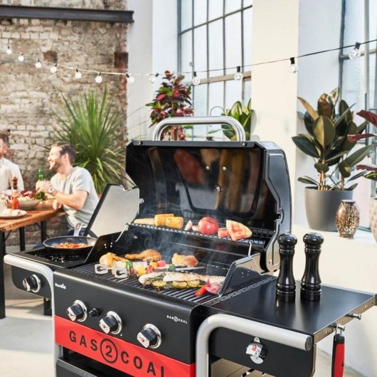 Barbecue Char-Broil Gas2Coal 330 Ibrido 3 Bruciatori Inox Bruciatore Laterale