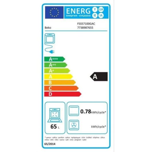 Cuisiniere Beko FSS57100GAC Vitroceramique 4 Zones 65 L